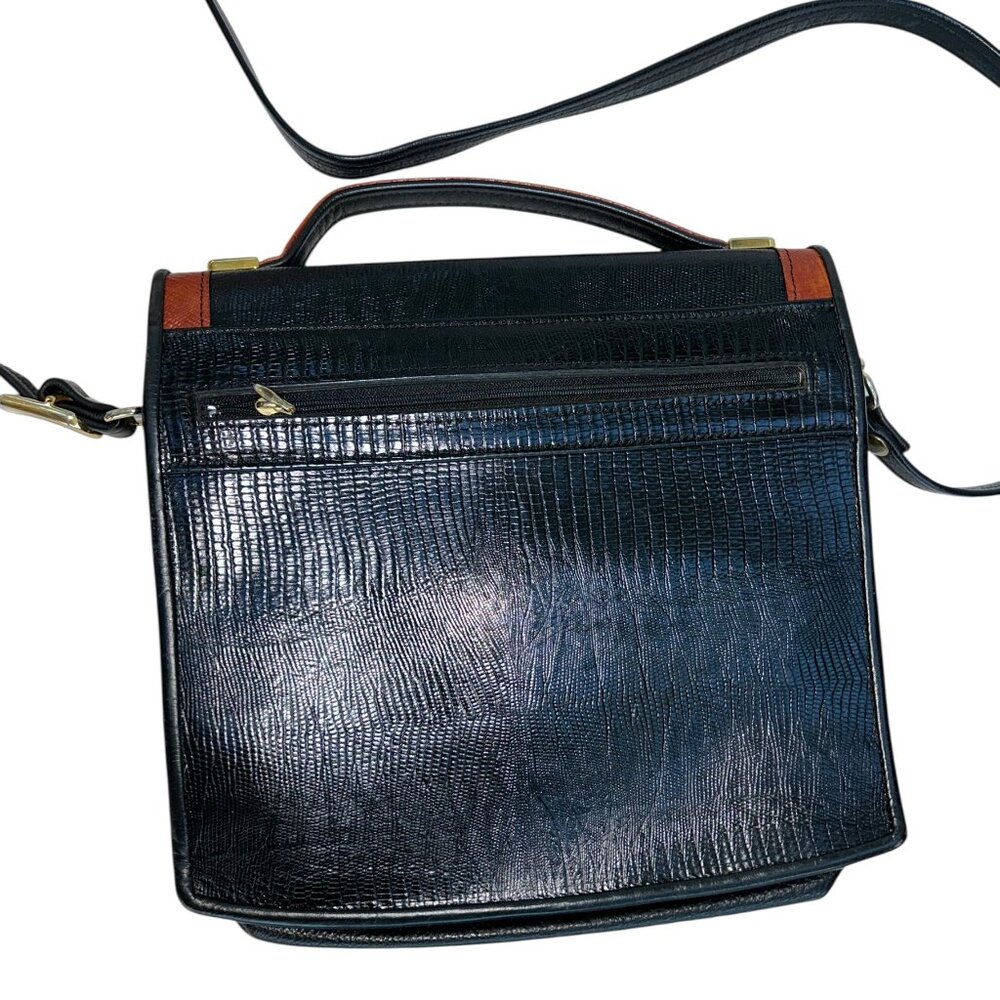 Vintage Python Snakeskin Imprint Black Leather Ta… - image 2